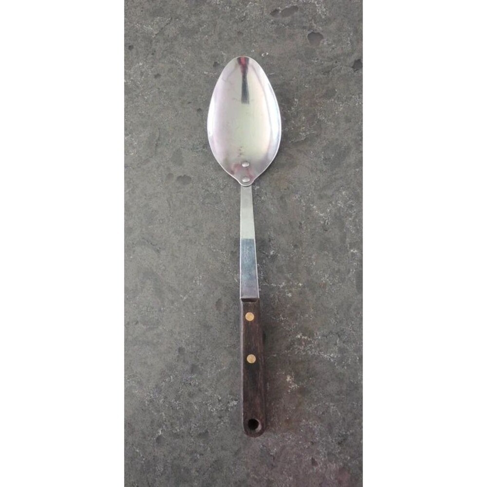 Vintage Robinson Stainless Steel Serving Spoon Wood Handle USA 12 Inch